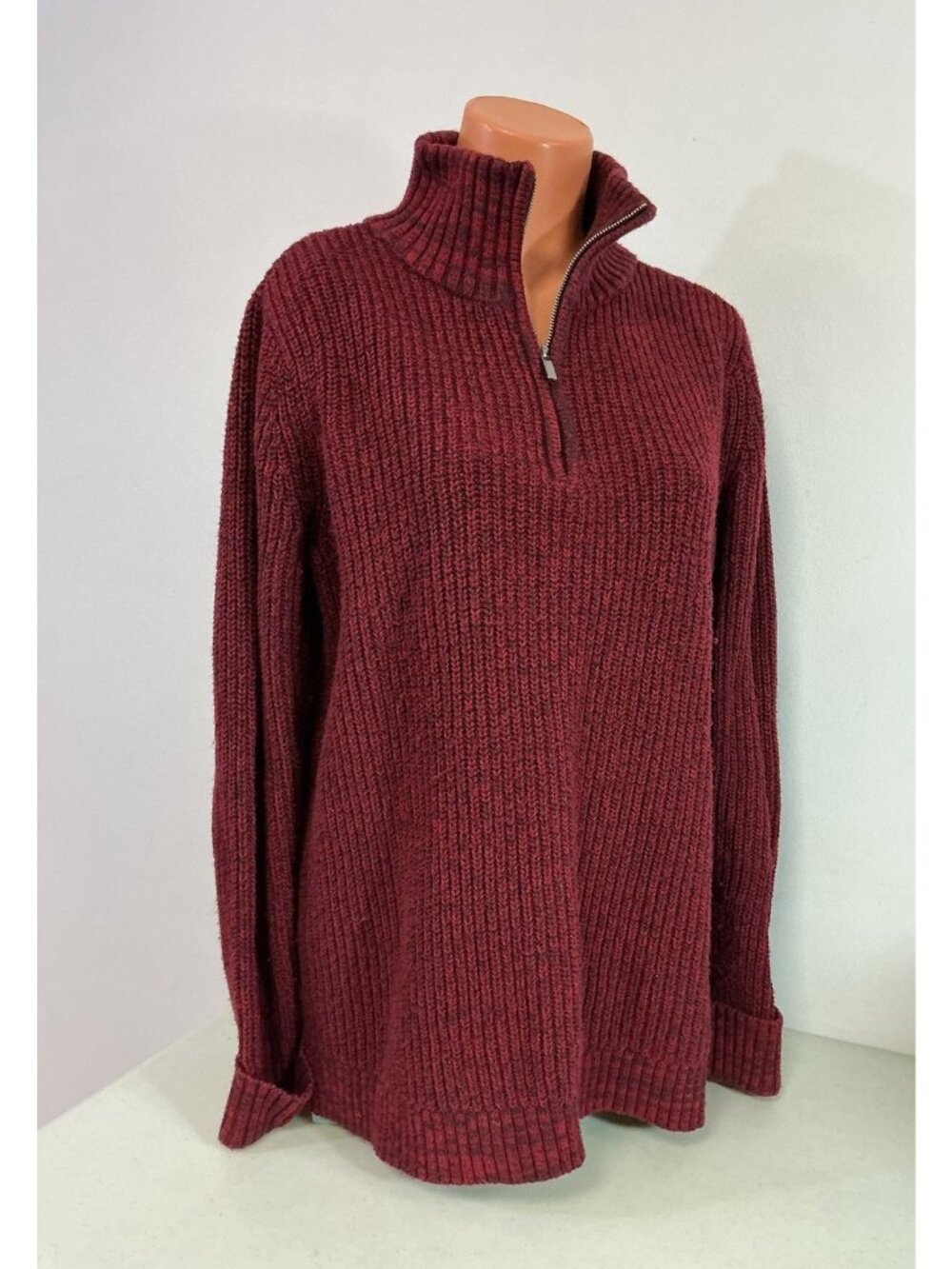 Lands End Ribbed Sweater 1/2 Zip Womens Large
